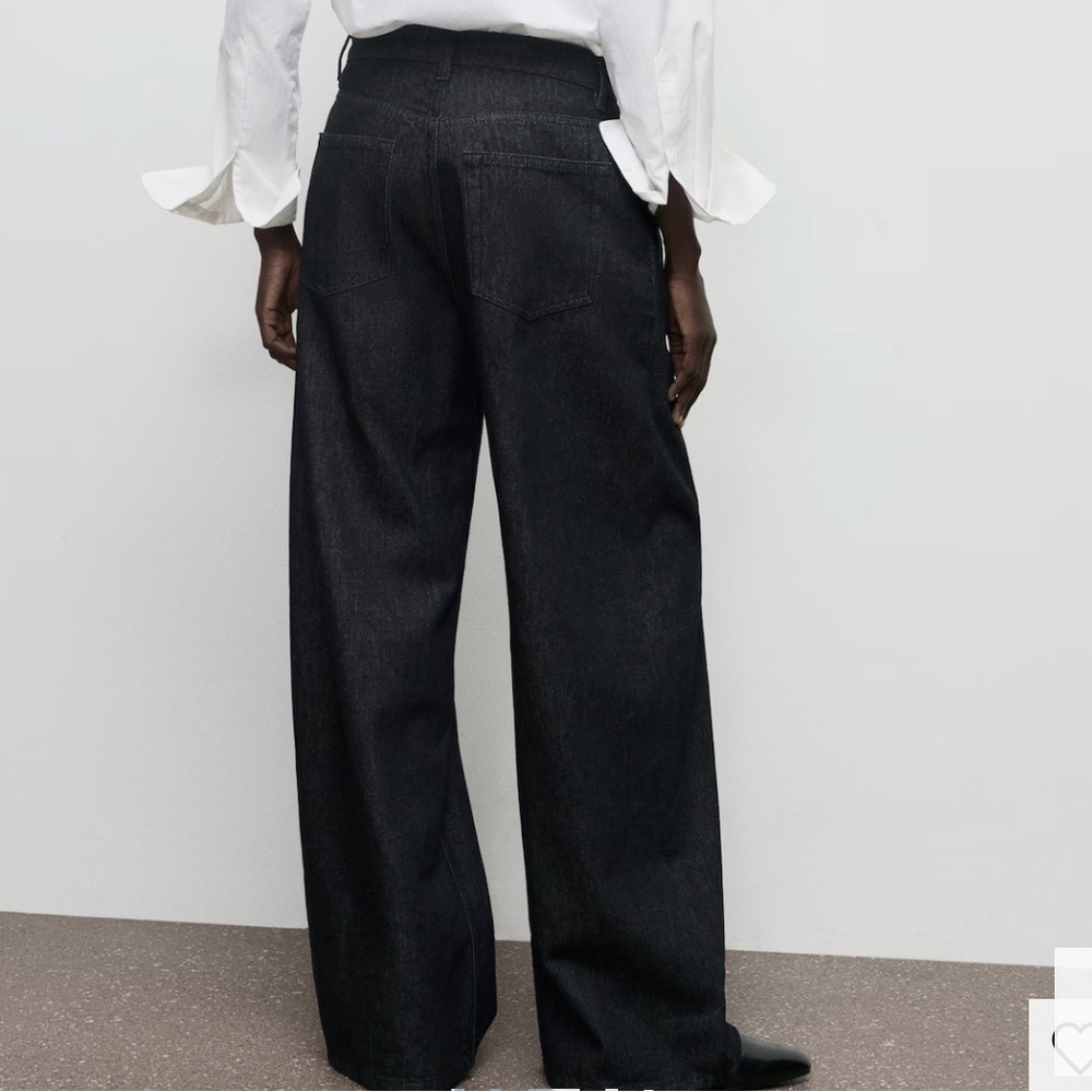 Mango Loose Mid-Waist Dark Indigo Jeans WIDE LEG PLEATED DENIM TROUSERS 7816 - Picture 5 of 6